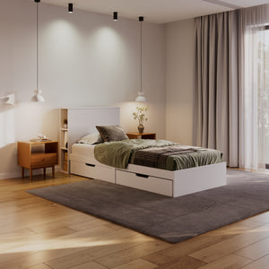 Bett Holz MARGARET mit Stauraum und Schubladen 90 x 200 cm weiss
