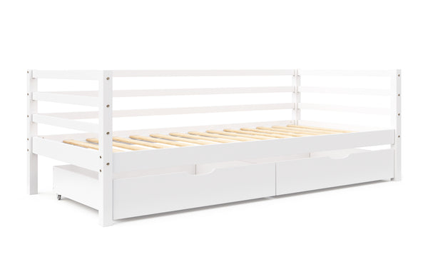 Bett Massivholz mit Schubladen 90 x 200 cm weiss