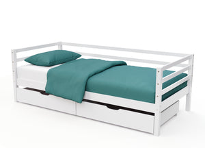 Bett Massivholz mit Schubladen 90 x 200 cm weiss