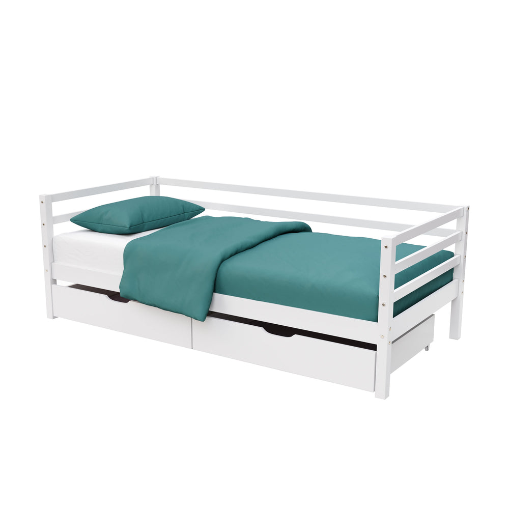 Solid wood bed with drawers 90 x 200 cm white