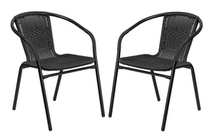 Gartenset mit Tisch rund + 2 Stühlen Rattan schwarz