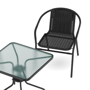 Gartenset mit Tisch eckig + 2 Stühlen Rattan schwarz