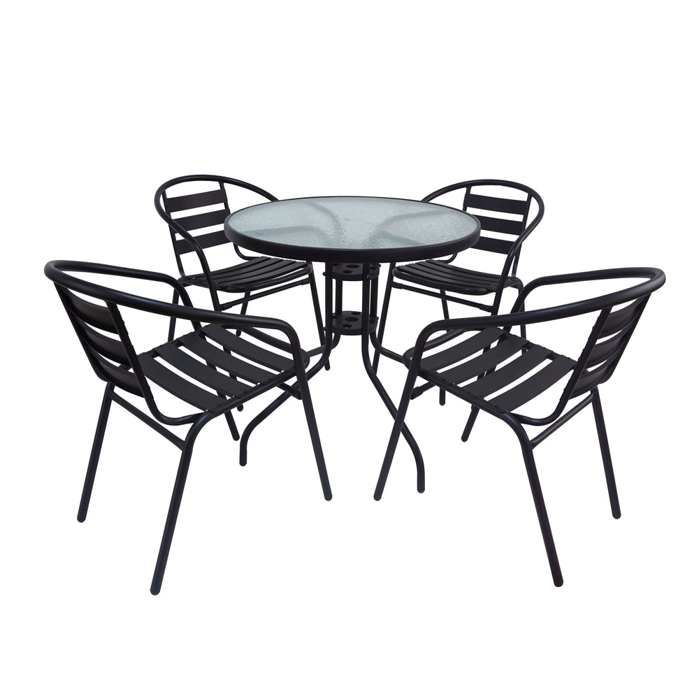Set di mobili da giardino, tavolo rotondo e sedie, nero