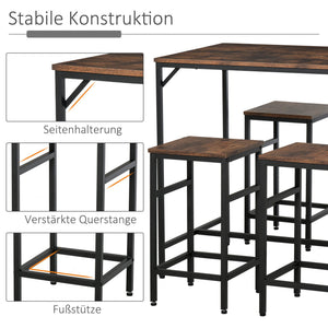 Bistrotisch Set Stehtisch Küchentisch mit 4 Barhocker