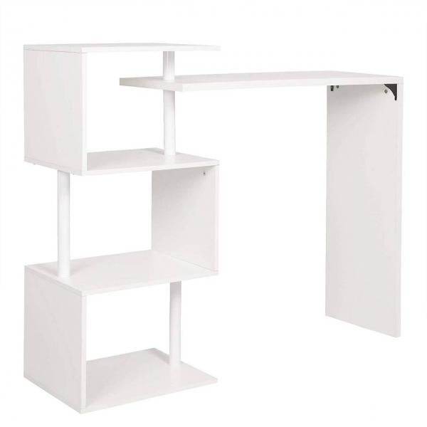Bartisch mit 3 Ablageflächen aus Metall & MDF, drehbar weiss