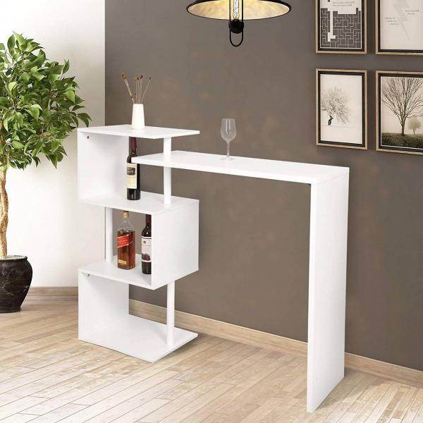 Bartisch mit 3 Ablageflächen aus Metall & MDF, drehbar weiss