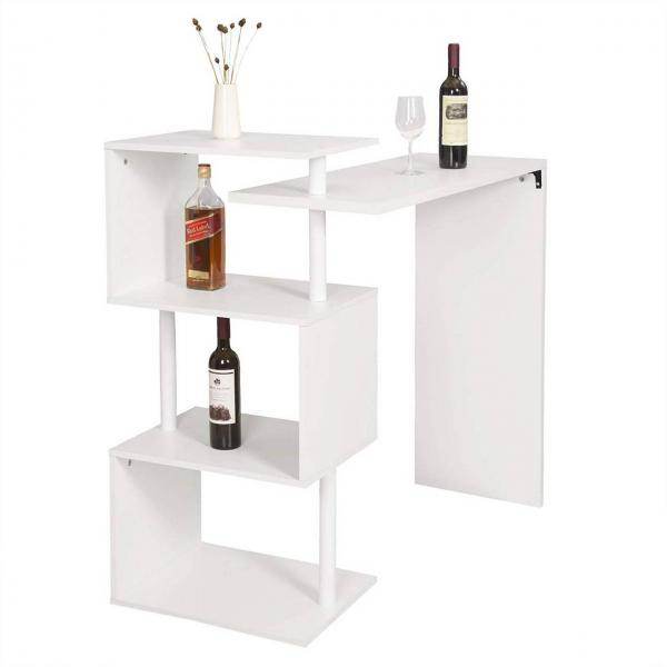 Bartisch mit 3 Ablageflächen aus Metall & MDF, drehbar weiss