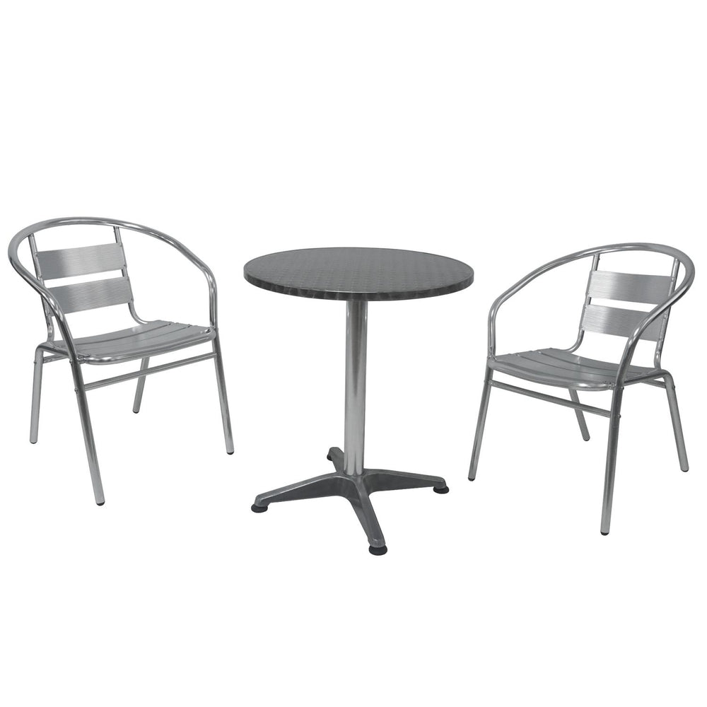 Bistro table with 2 chairs, aluminum, silver