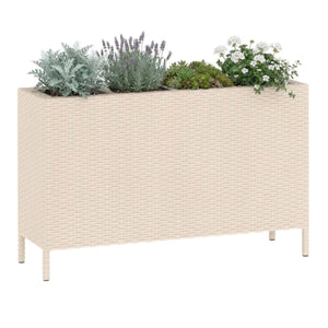 Hochbeet Rattan mit 4 Töpfen 100 x 30 x 60 cm beige