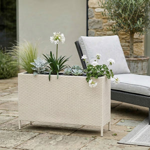 Hochbeet Rattan mit 4 Töpfen 100 x 30 x 60 cm beige
