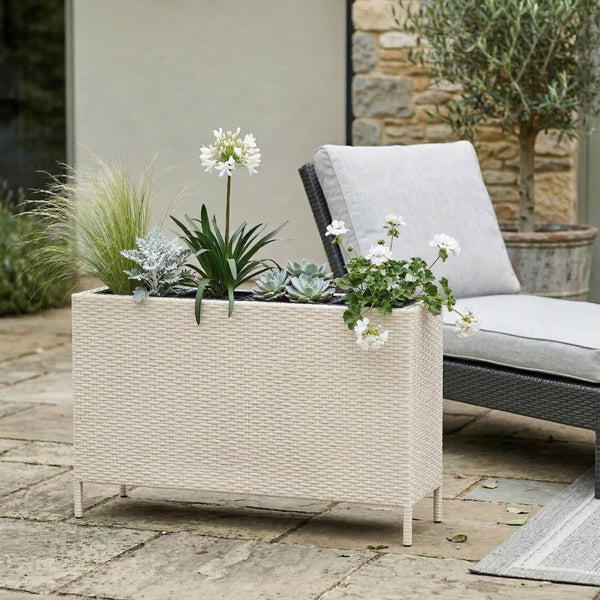 Hochbeet Rattan mit 4 Töpfen 100 x 30 x 60 cm beige
