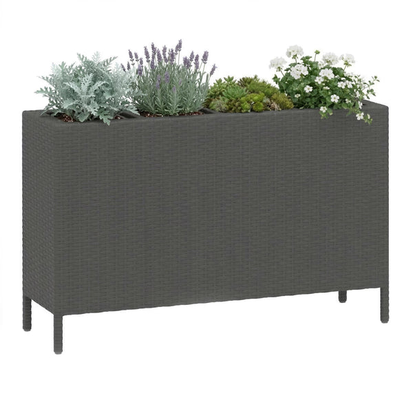 Hochbeet Rattan mit 4 Töpfen 100 x 30 x 60 cm schwarz