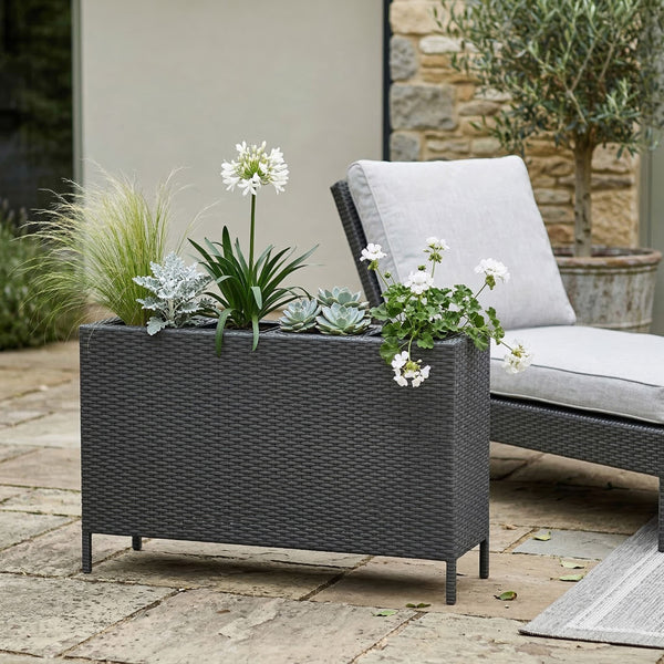 Hochbeet Rattan mit 4 Töpfen 100 x 30 x 60 cm schwarz