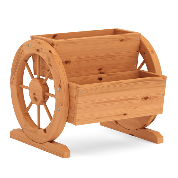 Blumenkasten mit Wagenrad braun