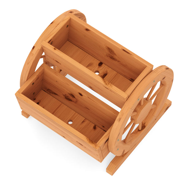 Blumenkasten mit Wagenrad braun