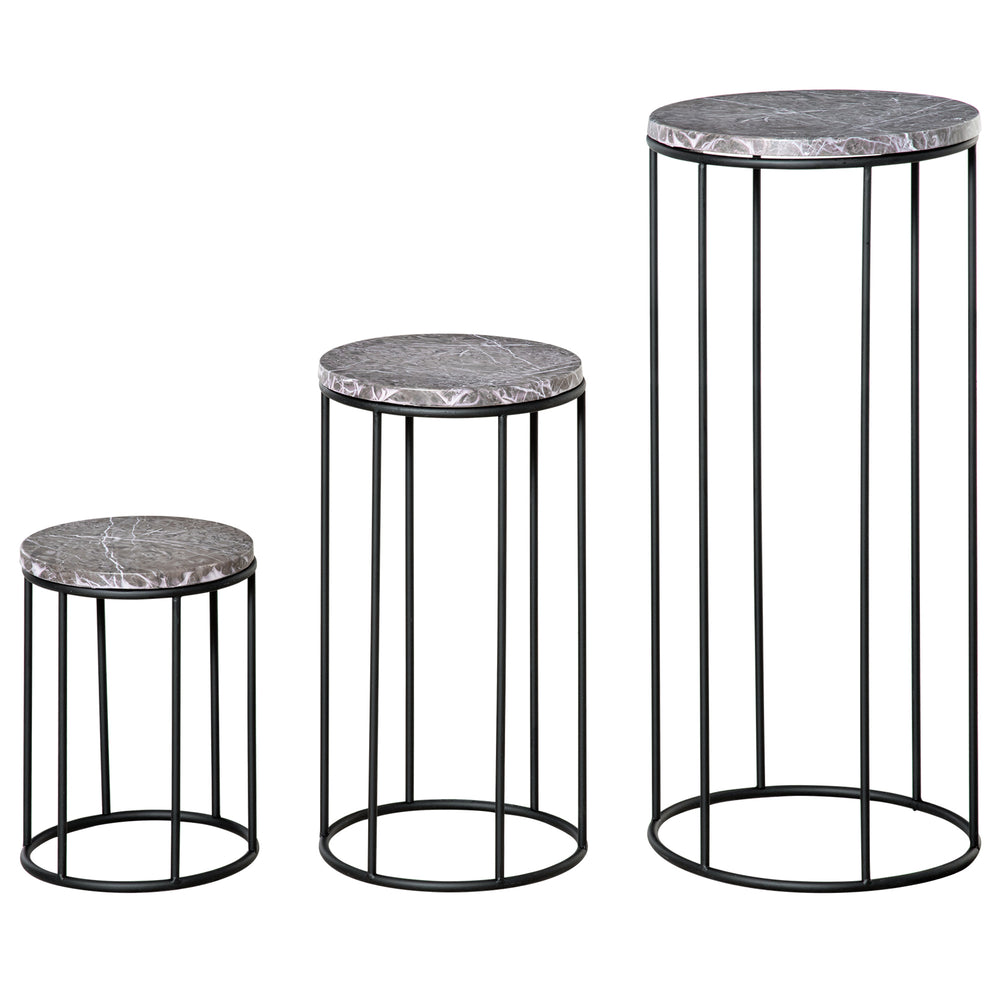 Portafiori, set da 3, effetto marmo, gambe in metallo