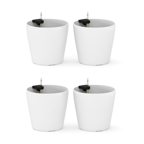 Blumentopf mit Bewässerungssystem 22 cm 4er Set weiss