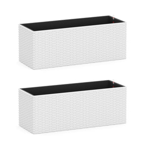 Blumenkiste Rattan mit Bewässerungssystem 50 x 19 x 19 cm 2er Set weiss