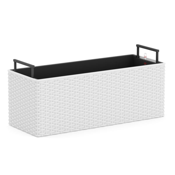 Blumenkiste Rattan mit Bewässerungssystem 50 x 19 x 19 cm 2er Set weiss