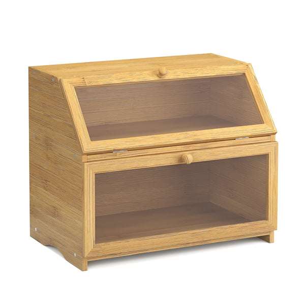Brotkasten Bambus 2 Etagen mit Sichtfenster 39 x 25 x 32 cm