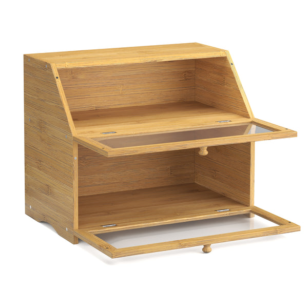 Brotkasten Bambus 2 Etagen mit Sichtfenster 39 x 25 x 32 cm
