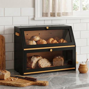 Brotkasten Bambus 50 x 25 x 37 cm schwarz natur