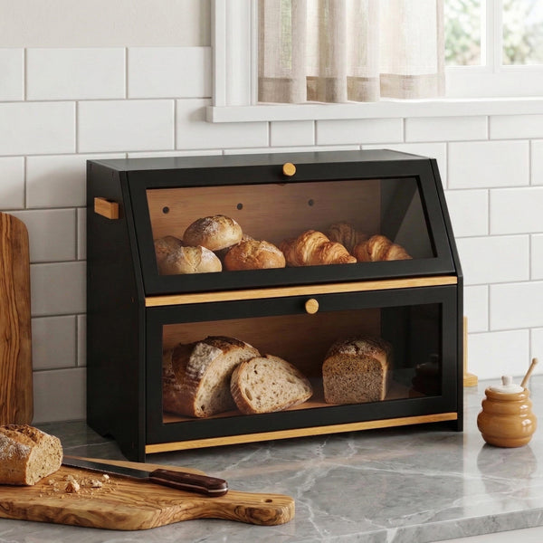 Brotkasten Bambus 50 x 25 x 37 cm schwarz natur