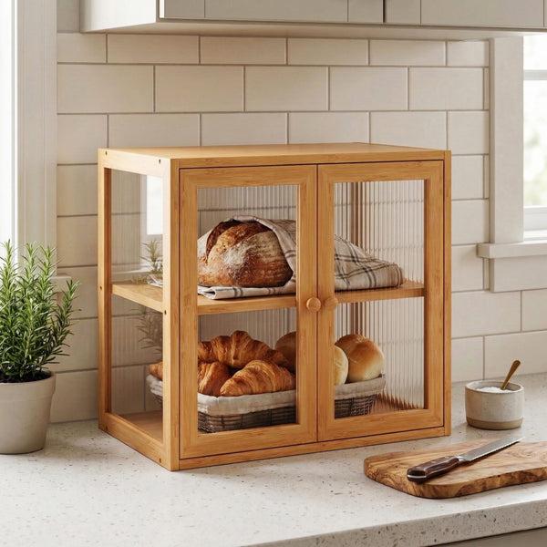 Brotkasten Bambus BRIO 2 Etagen mit Sichtfenster 42 x 25 x 38 cm