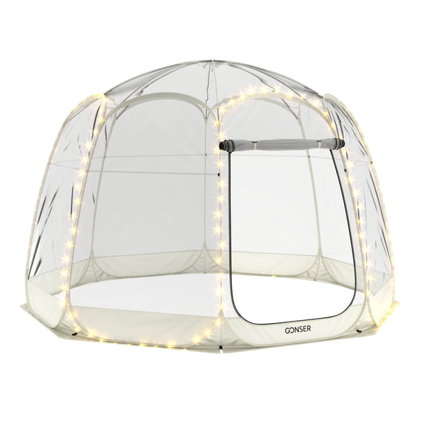 Pop-Up Bubble Zelt LED 8-10 Personen 3.8 m transparent/weiss