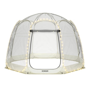 Pop-Up Bubble Zelt LED 8-10 Personen 3.8 m transparent/weiss