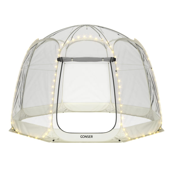 Pop-Up Bubble Zelt LED 8-10 Personen 3.8 m transparent/weiss