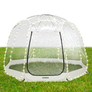 Pop-Up Bubble Zelt LED 8-10 Personen 3.8 m transparent/weiss
