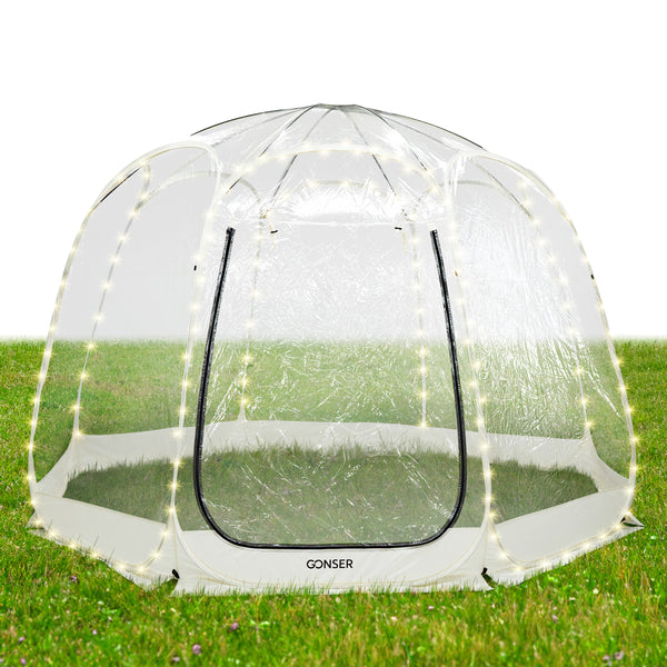Pop-Up Bubble Zelt LED 8-10 Personen 3.8 m transparent/weiss