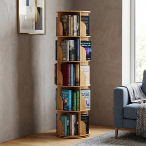 Bücherregal Drehregal Holz MINNIE mit 5 Ebenen 46 x 160 cm natur