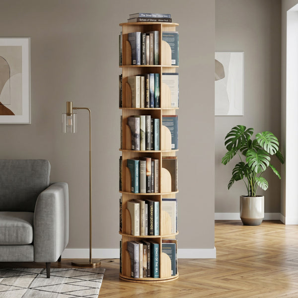 Bücherregal Drehregal Holz MINNIE mit 6 Ebenen 46 x 191 cm natur