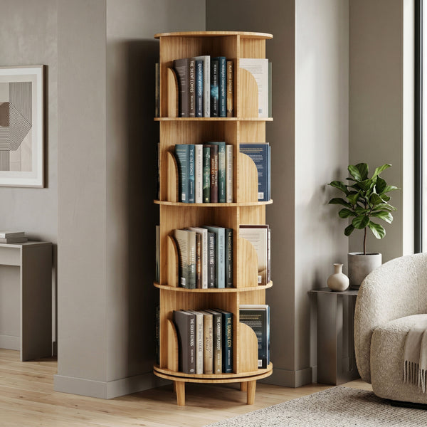 Bücherregal Drehregal Holz VETA mit 4 Ebenen 46 x 139 cm natur