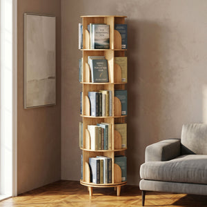 Bücherregal Drehregal Holz VETA mit 5 Ebenen 46 x 170 cm natur