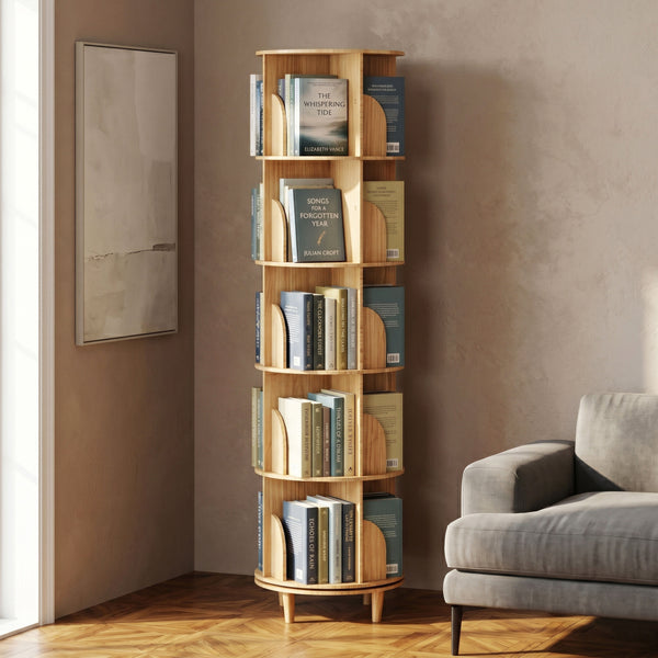 Bücherregal Drehregal Holz VETA mit 5 Ebenen 46 x 170 cm natur