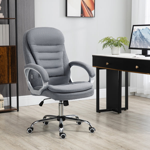 360° Ergonomic Office Chair with Rocking Function, Grey Linen