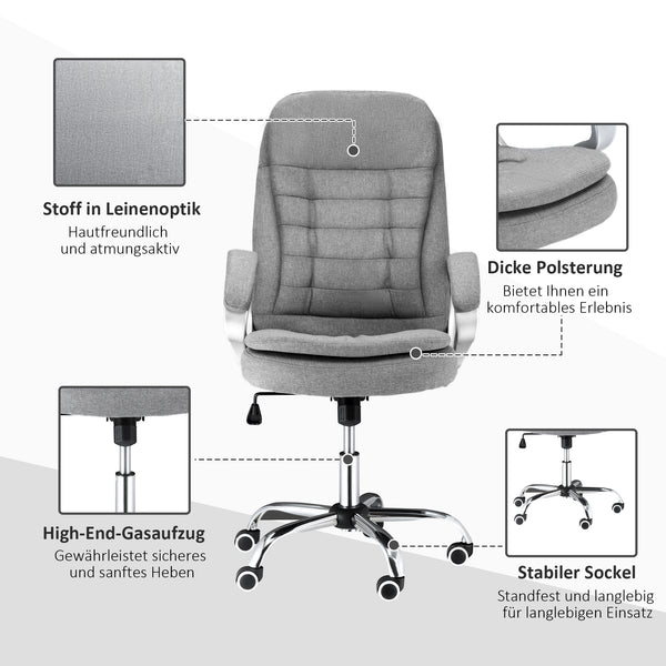 360° Ergonomic Office Chair with Rocking Function, Grey Linen