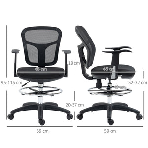 Ergonomic office chair with footrest, mesh, black