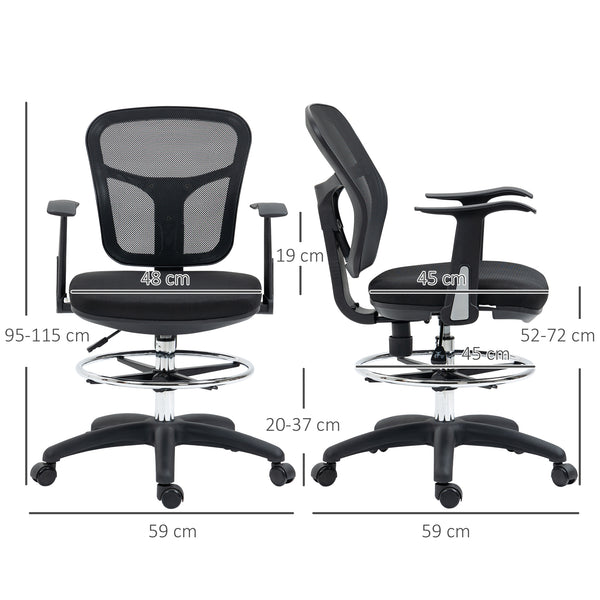 Ergonomic office chair with footrest, mesh, black