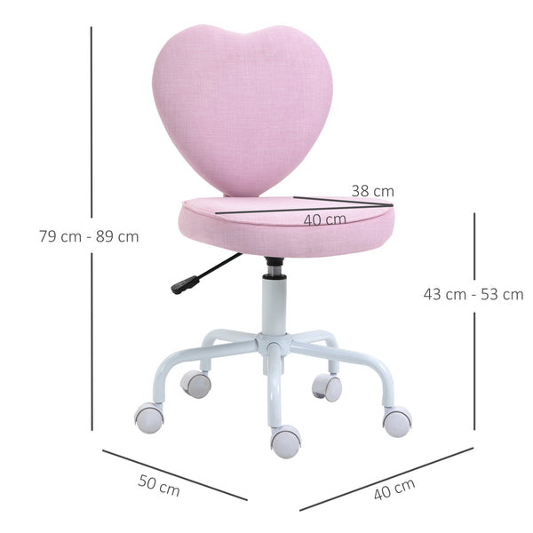 Heart-shaped office chair with pink fabric cover