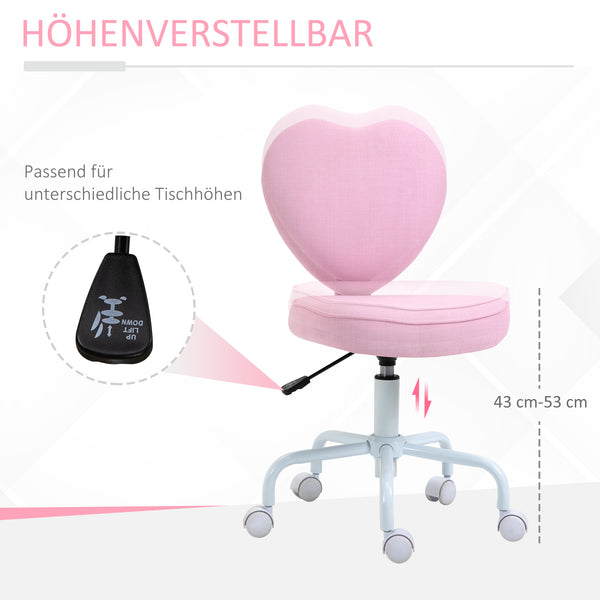 Heart-shaped office chair with pink fabric cover