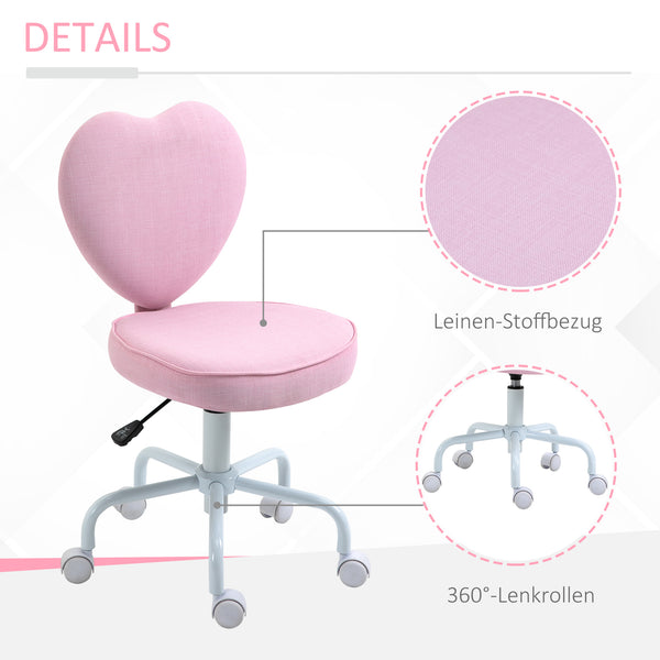 Heart-shaped office chair with pink fabric cover