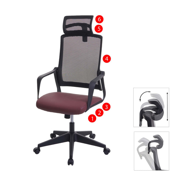 Bürostuhl JAM-J52 ergonomisch mit Kopfstütze Kunstleder bordeaux-rot