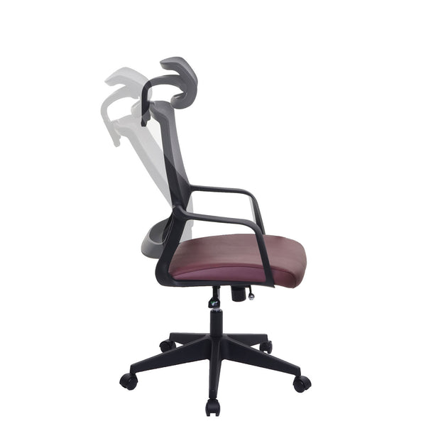 Bürostuhl JAM-J52 ergonomisch mit Kopfstütze Kunstleder bordeaux-rot