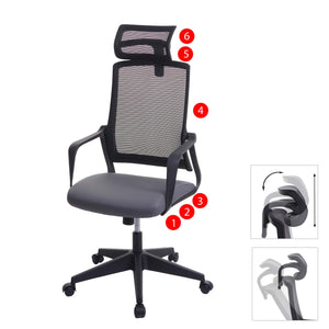 Bürostuhl JAM-J52 ergonomisch mit Kopfstütze Kunstleder grau