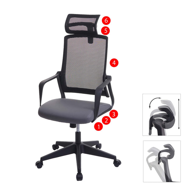 Bürostuhl JAM-J52 ergonomisch mit Kopfstütze Kunstleder grau