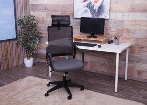 Bürostuhl JAM-J52 ergonomisch mit Kopfstütze Kunstleder grau